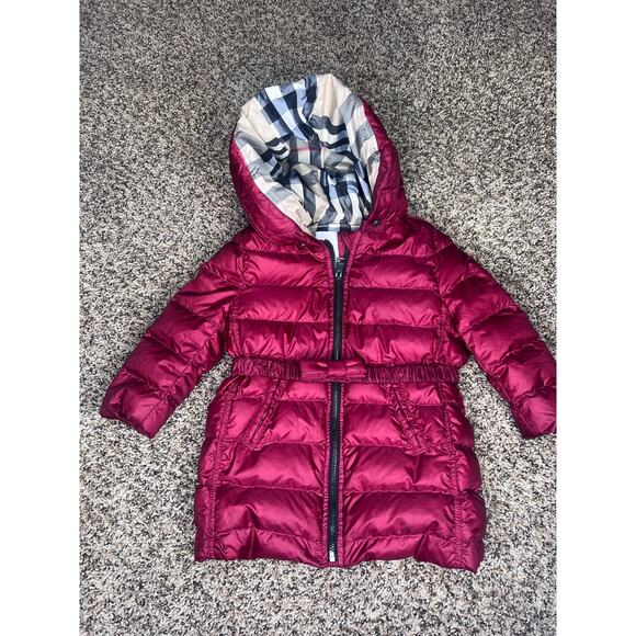 Burberry Children baby girl burgandy puffer coat size 12M